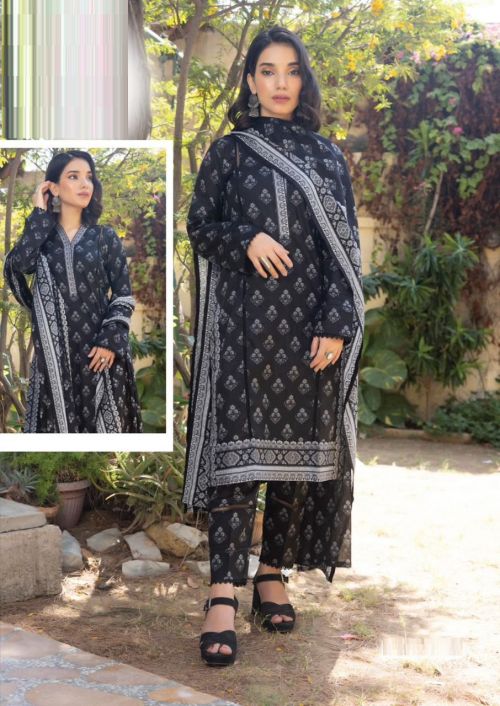 Hala Salina Black And White Cotton Dress Material