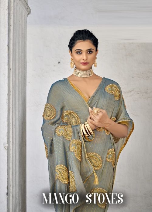 Ynf Mango Stones Embroidery Work Chiffon Saree