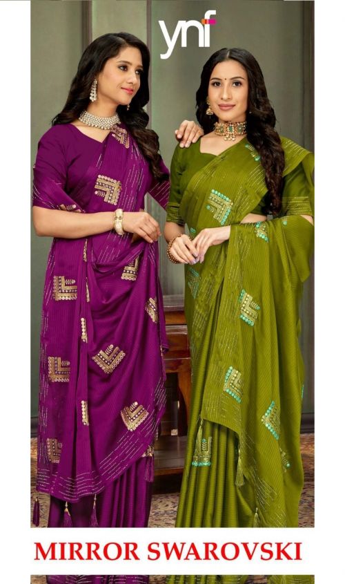 Ynf Mirror Swarovski Embroidered Chiffon Saree