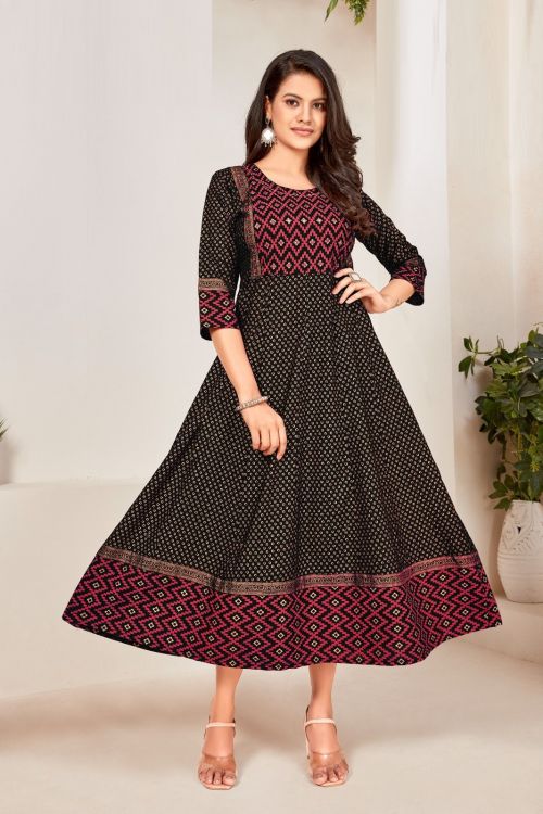 Chitra 1001 Gold Printed Casual Rayon Kurti