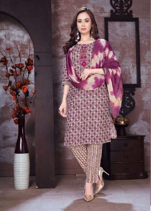 Riyaa Cotton Kudi Kurti With Bottom Dupatta