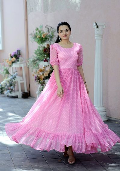 Madhvi Vol 5 Fancy Dot Printed Georgette Gown