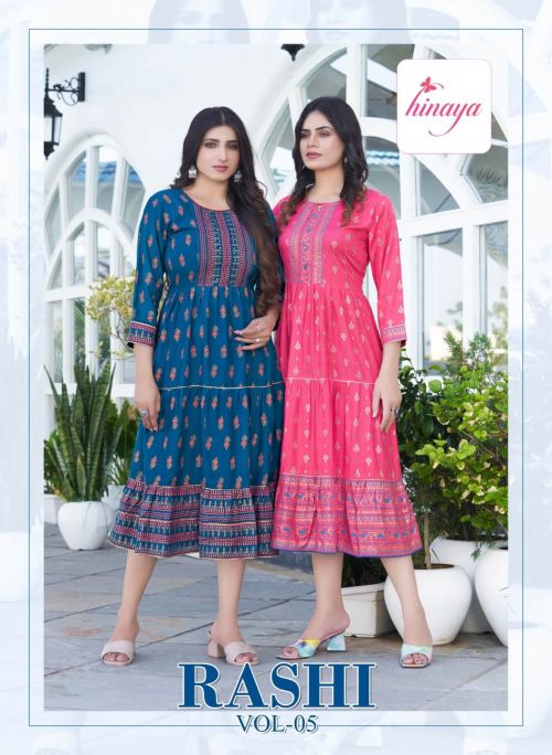Hinaya Rashi Vol 5 Long Rayon Flaired Kurti Collection