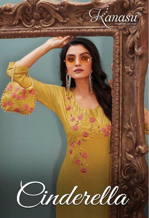 Kanasu Cinderella Embroidery Silk Kurti With Bottom Collection
