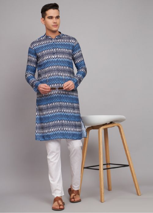 Kisah K 1014 Regular Printed Linen Mens Kurta Collection