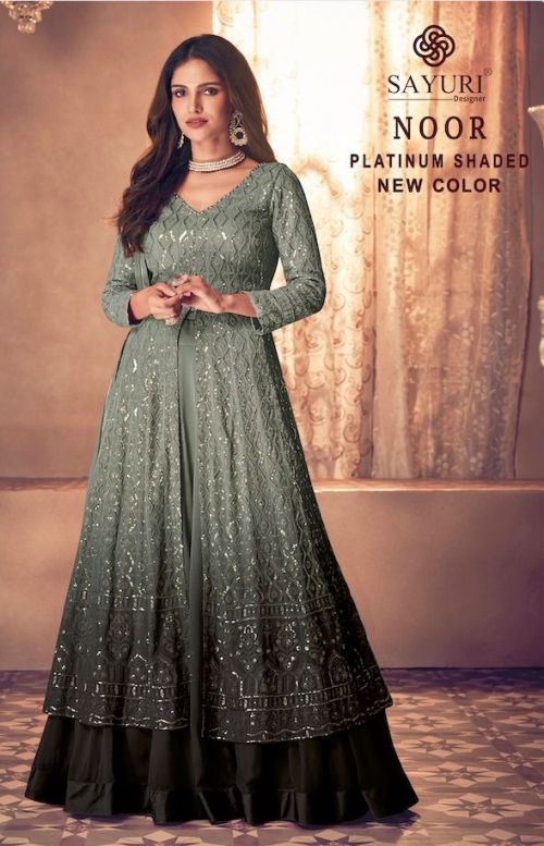 Sayuri Noor Platinum Shaded Georgette Embroidery Designer Gown Dress
