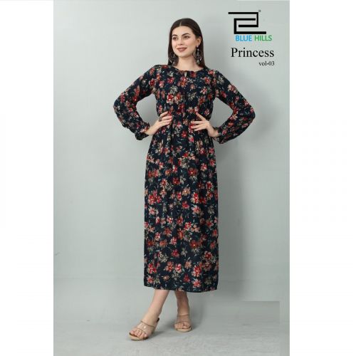 Blue Hills Princess Vol3 Fancy Printed Rayon Long Kurti Collection