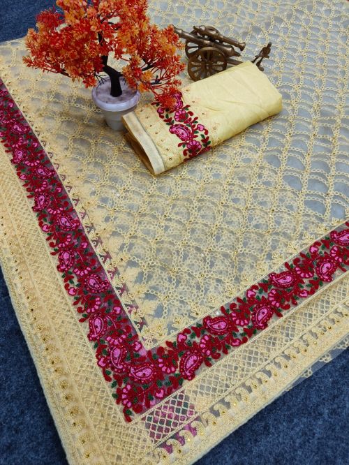 Sakhi 373 Soft Net Emabroidery Work Traditional Saree Collection
