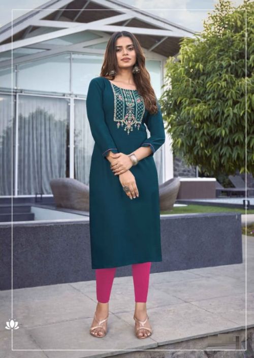 Kalaroop Lily Vol 24 Rayon Embroidery Casual Kurti Collection