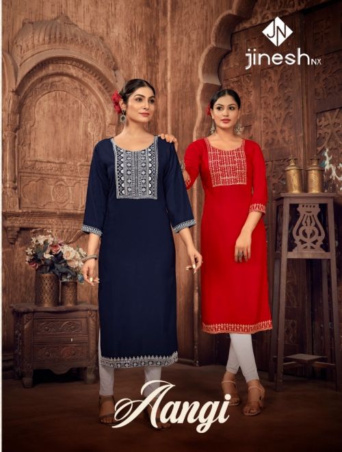 Jinesh Nx Aangi Casual Embroidery Rayon Kurti Collection