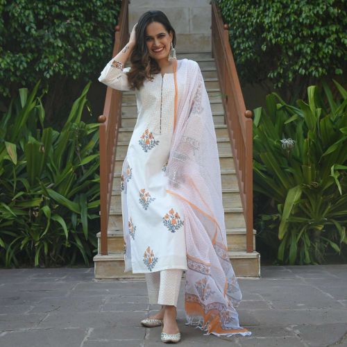 Dhruvi 58 Regular Wear Cotton Kurti Pant With Dupatta