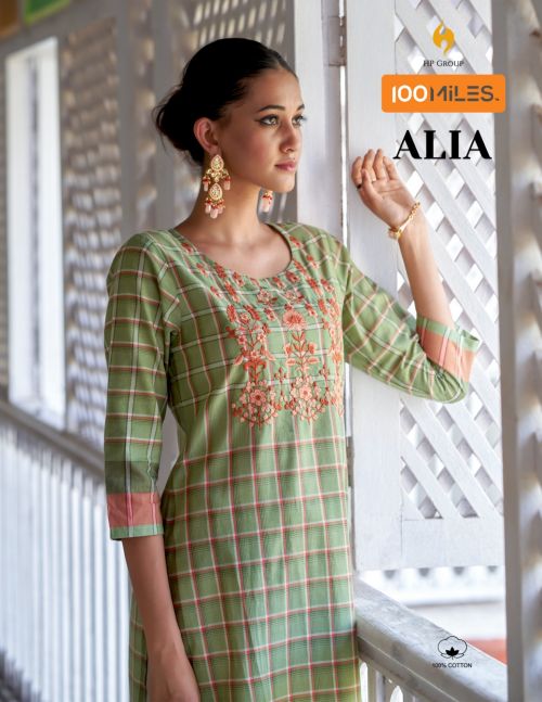 100 Miles Alia Fancy Cotton Embroidery Kurti Collection