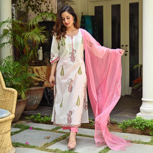 Dhruvi 61 Casual Cotton Kurti Pant With Dupatta Collection