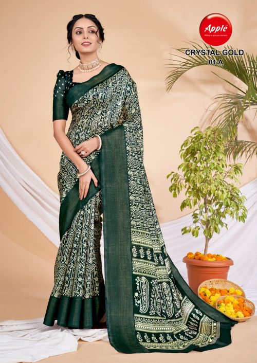 Apple Crystal Gold 01 Printed Cotton Silk Saree Collection