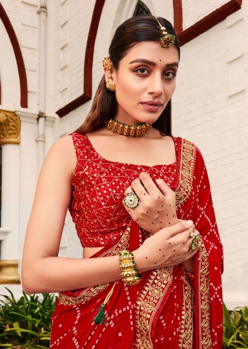 Stavan Vihana Vol 4 Print Embroidery Bandhni Saree Collection