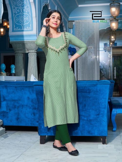 Blue Hills Classic Vol 3 Rayon Foil Print Straight Kurti Collection
