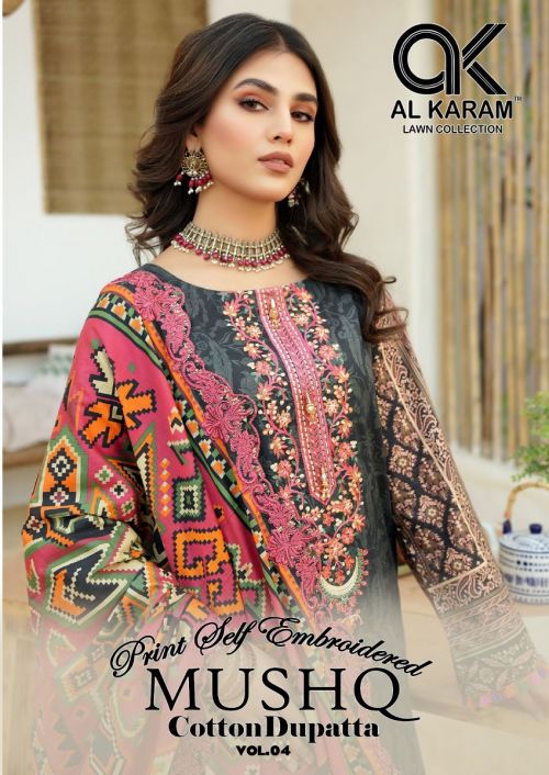 Al Karam Mushq 4 Embroidered Printed Karachi Cotton Dress Material