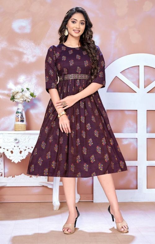 Golden Stylish Flow 1 Rayon Embroidered Flair Kurti Collection