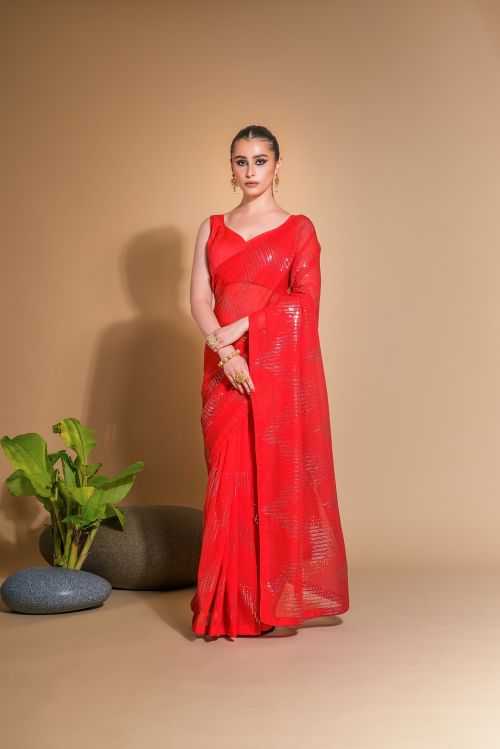 Sc Fancy Sequins Georgette Designer Embroidery Saree Collection