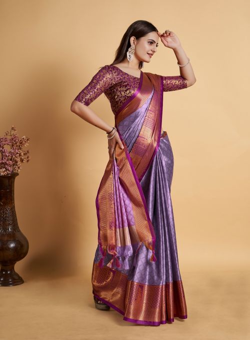 Aab Flora Jacquard Banarasi Lichi Silk Saree Collection