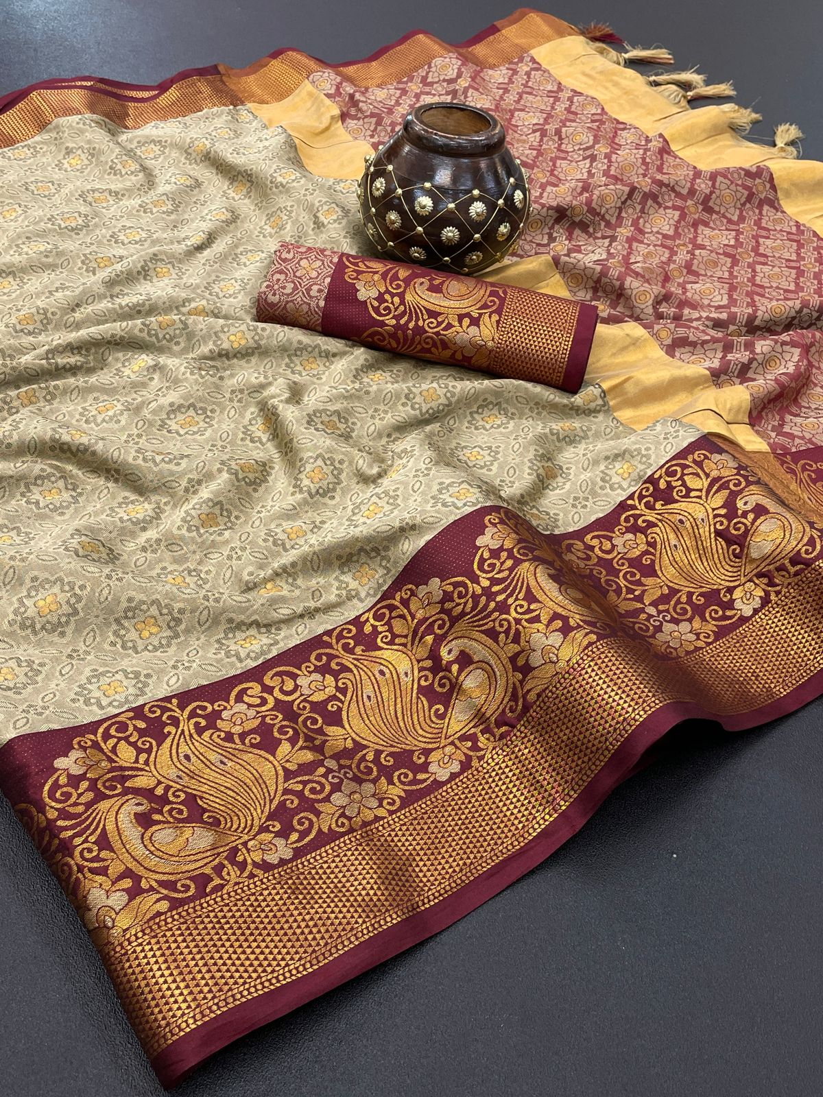 Aab Surabhi Mercerised Banarasi Lichi Silk Saree Collection