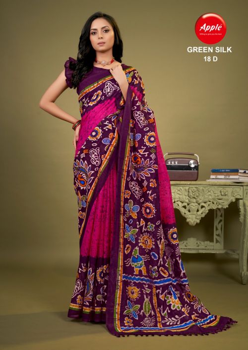 Apple Green SIlk 18 Cotton Blend Saree Wholesaler