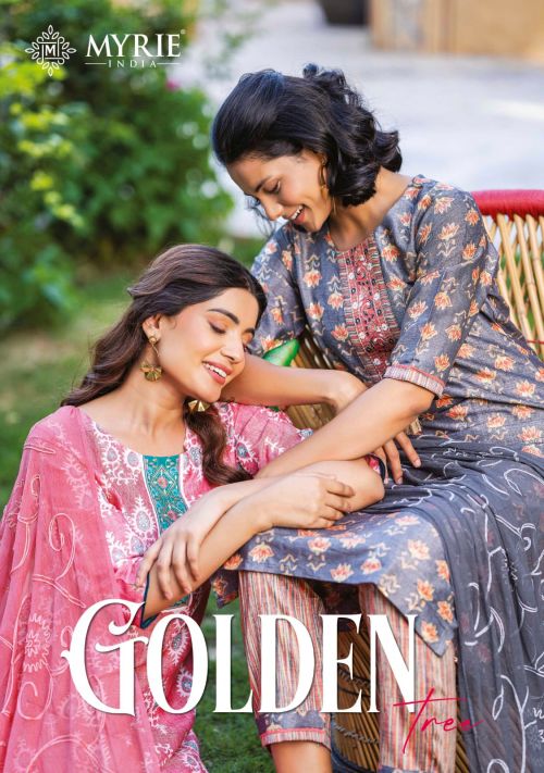 Myrie Golden Tree Straight Embroidery Kurti Pant With Dupatta