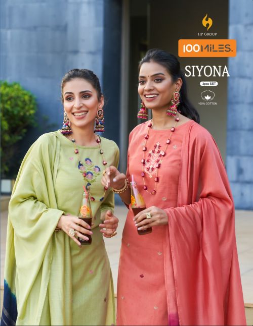 100 Miles Siyona Cotton Dobby Embroidery Kurti Pant With Dupatta