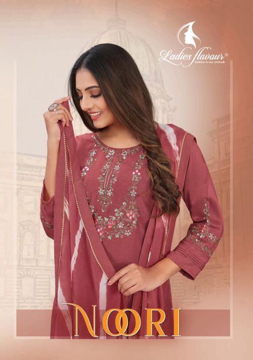 Ladies Flavour Noori Chinon Designer Embroidery Kurti Pant With Dupatta