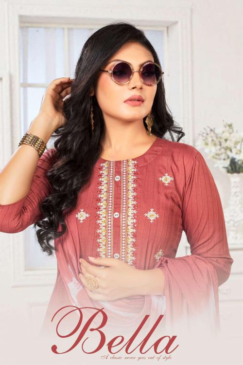 Golden Bella Vol 2 Embroidery Kurti Pant With Dupatta