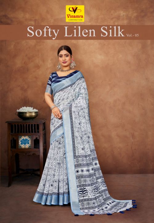 Vinamra Softy Lilen Silk Vol 5 Pure Linen Fancy Saree Collection