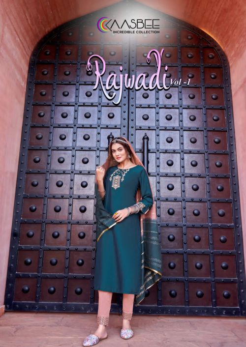 Kaasbee Rajwadi 1 Embroidery Khatli Work Designer Kurti With Bottom Dupatta