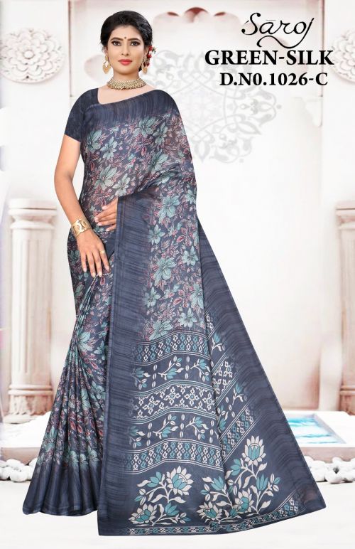 Saroj Green Silk 26 Chiffon Printed Saree Collection