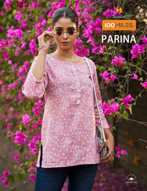 100 Miles Parina Foil Printed Fancy Cotton Ladies Top Collection