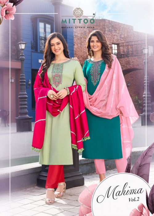 Mittoo Mahima Vol 2 Heavy Rayon Daily Wear Kurti Pant With Dupatta Collection