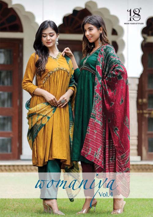 18 Attitude Womaniya 4 Printed Designer Alia Cut Kurti Bottom With Dupatta Collection