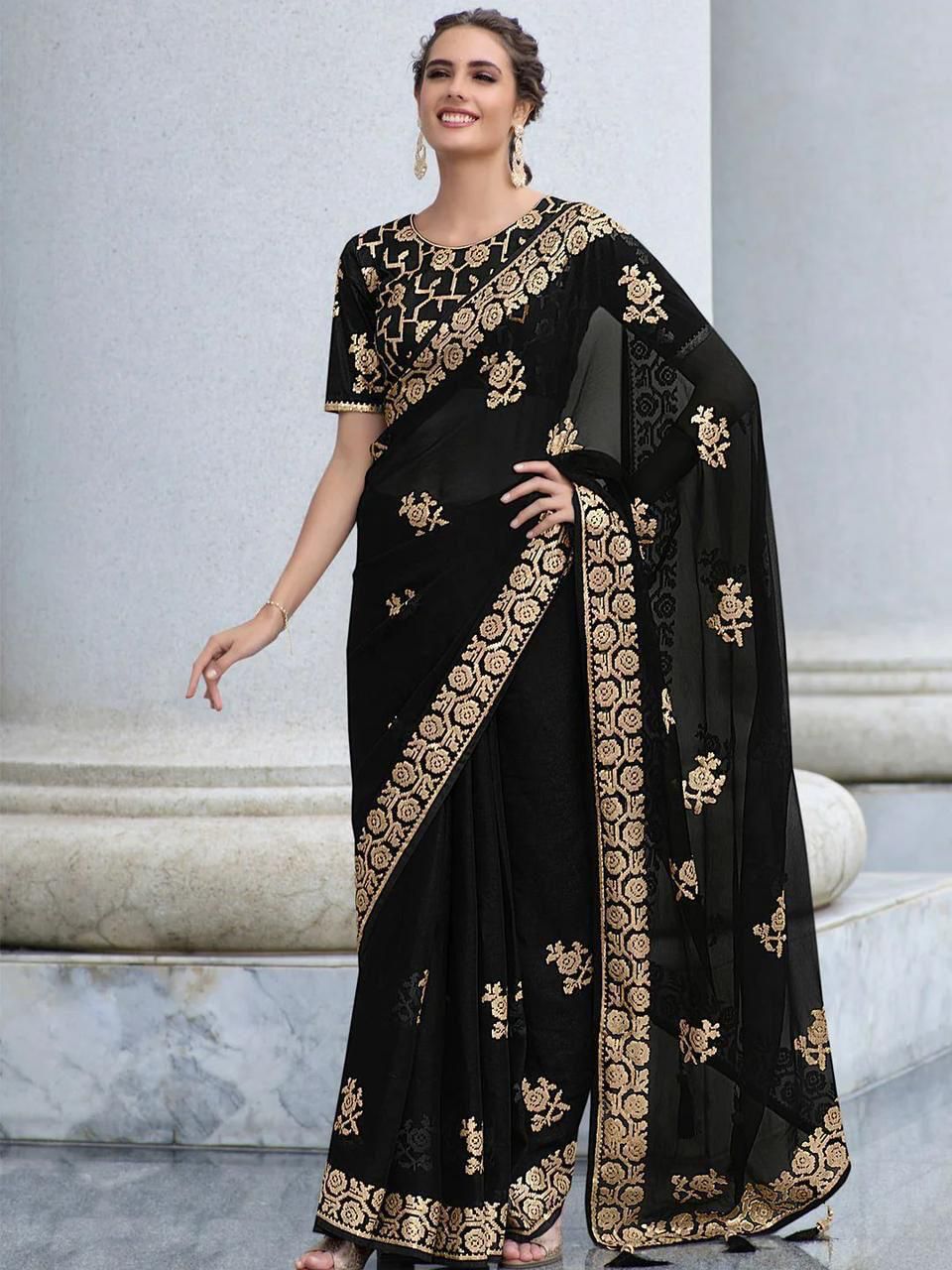 Priyanshu Black Seqwance Work Designer Saree Collection