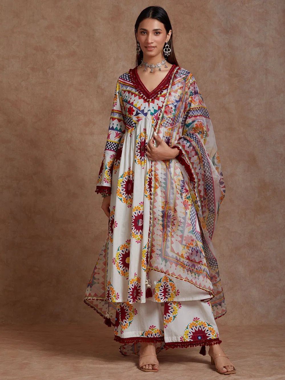 LG Trending Printed Pure Cotton Aliya Cut Kurti Pant With Dupatta Set