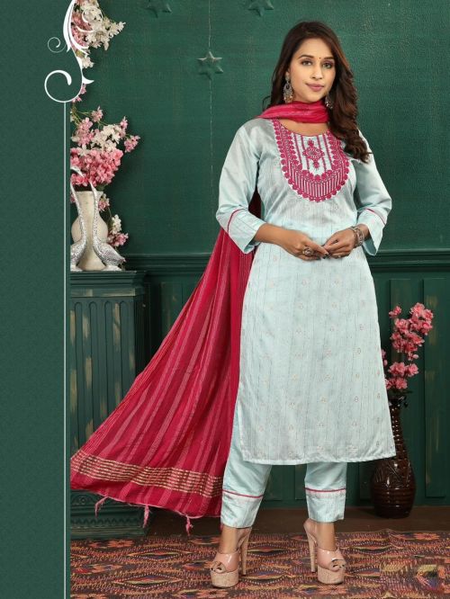 Jlf Beagle Casual Wear Chanderi Kurti Pant With Dupatta Collection