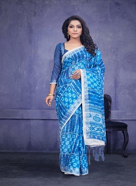 Apple Indigo Office Wear Cotton Uniform Design Saree Collection