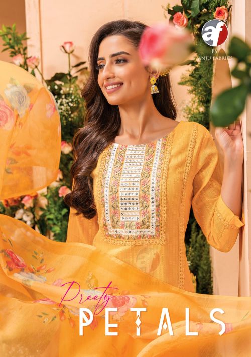 Af Preety Petals Viscose Party Wear Kurti Pant With Dupatta Collection