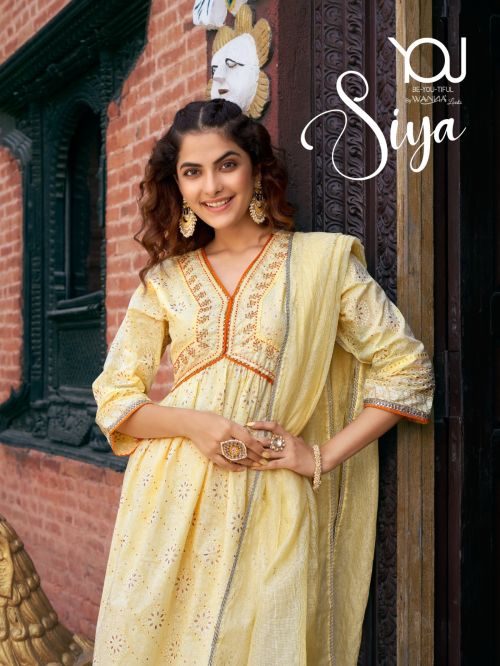 Wanna Siya Cotton Designer Alia Cut Kurti Pant With Dupatta Set