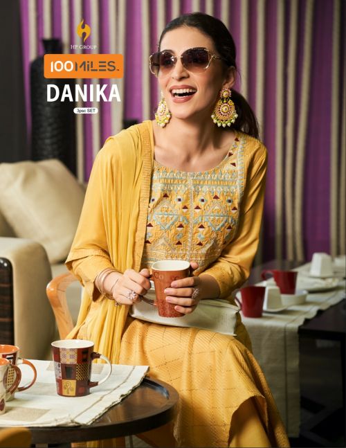 100 Miles Danika Schifli Fancy Designer Kurti Pant With Dupatta Wholesale