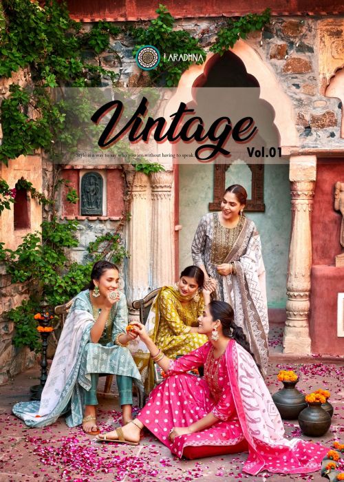 Aradhna Vintage Vol 1 Cotton Print Nayra Cut Kurti Pant With Dupatta