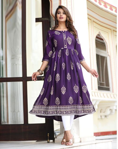 Kasturam 14001 To 14003 Rayon Print Long Kurti Design Collection