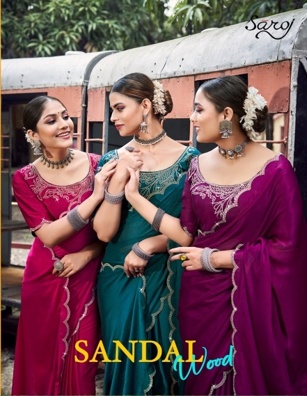 Saroj Sandal Wood Satin Chiffon Plain Saree Collection