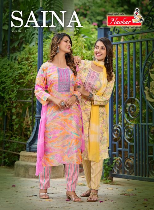 Navkar Saina Vol 2 Rayon Embroidery Kurti Pant With Dupatta