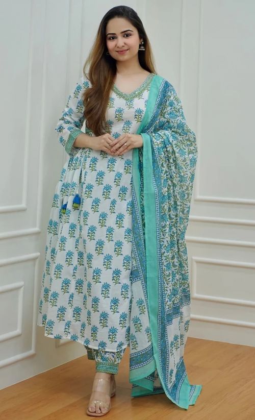 Dhruvi 74 Printed Wear Cotton Kurti Pant With Dupatta