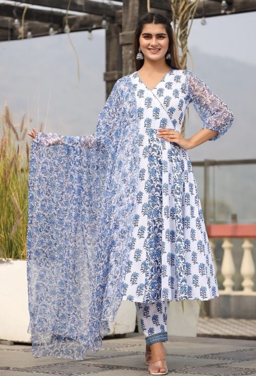 Dhruvi 75 Wholesale Printed Cotton Kurti Pant With Dupatta