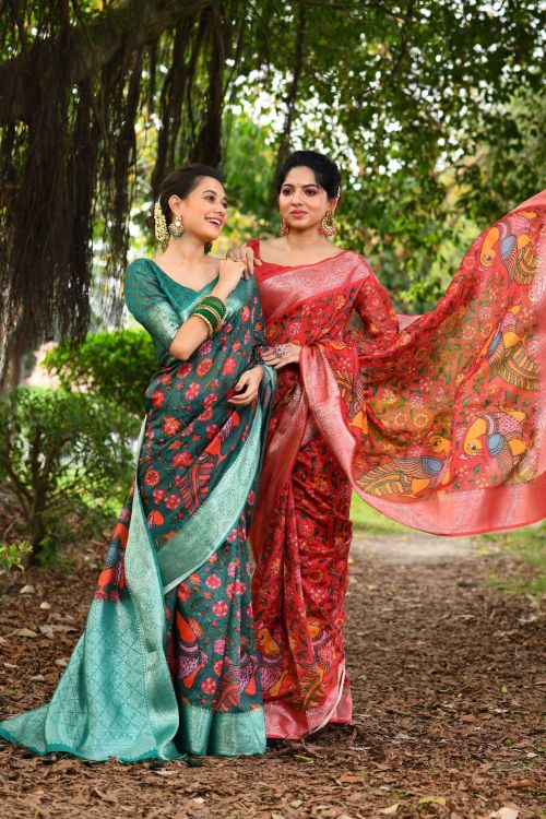 Sc Ws Mahi Peacock Soft Chanderi Print Saree Collection